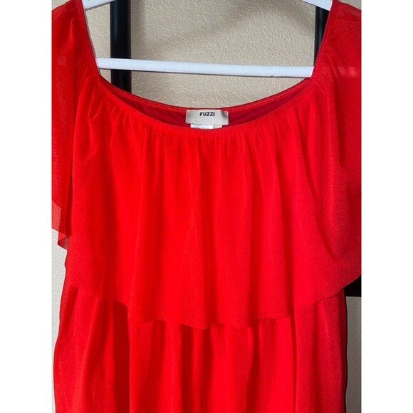 Fuzzi Off the Shoulder Red Tiered Midi Dress Size L NWT made in Italy Stretch - Picture 3 of 8